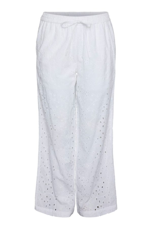 Pieces - Bukser - PC Wendy MW Broderie Angalise Pant - Bright White