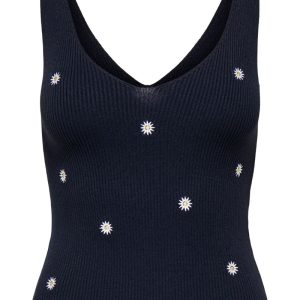 JDY - Top - Nanna S/L Embroidery Top - Sky Captain/Daisy Embroidery