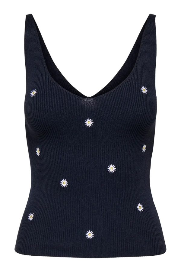 JDY - Top - Nanna S/L Embroidery Top - Sky Captain/Daisy Embroidery