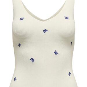 JDY - Top - Nanna S/L Embroidery Top - Cloud Dancer/Dazzling Blue Butterfly