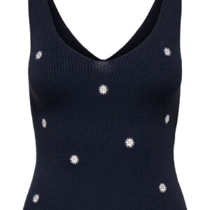 JDY - Top - Nanna S/L Embroidery Top - Sky Captain/Daisy Embroidery